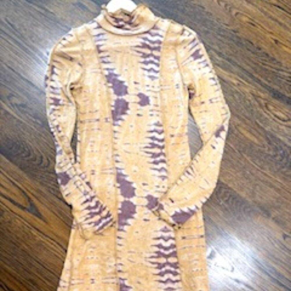 𝅺NWOT Aritzia Wilfred Free Orbit Bodycon Tie dye Mini Dress Long Sleeve S